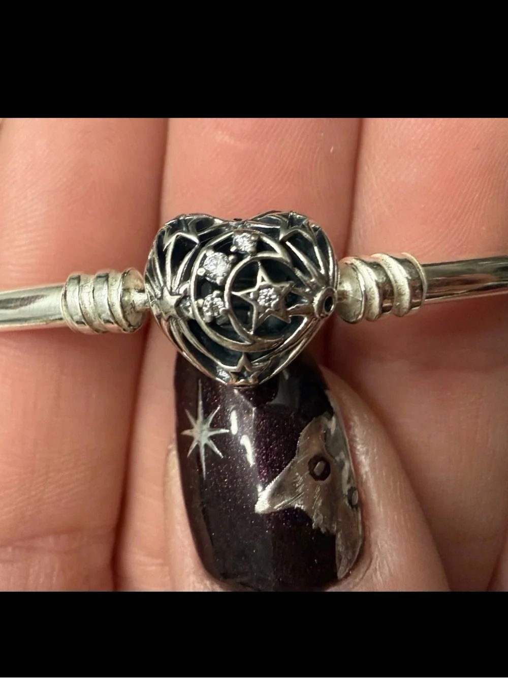 Pandora Silver Heart Clasp Bangle Bracelet